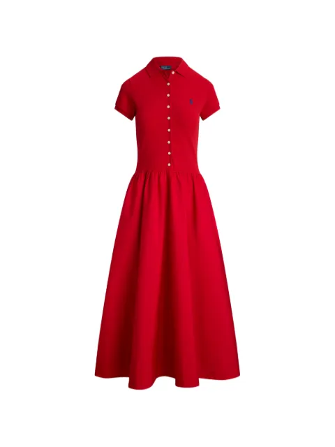 Polo Ralph Lauren button-details polo-collar cotton midi dress Red 211B17443001
