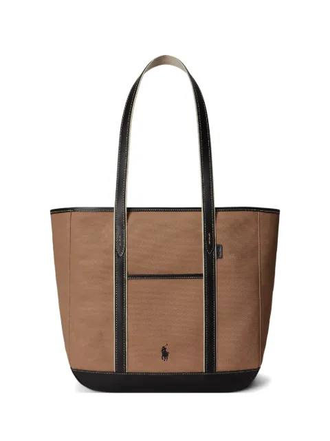 Polo Ralph Lauren leather-trim canvas tote bag Brown 428968158012