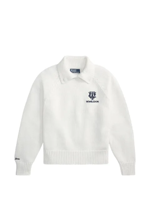 Polo Ralph Lauren Wimbledon embroidered polo-collar sweater White 211B15812001