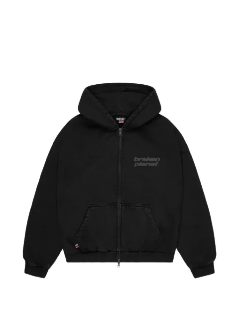 BROKEN PLANET logo-detail zip-up hoodie Black BPJUN25ZUHDMBLACK