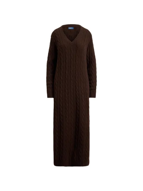 Polo Ralph Lauren cable-knit V-neck sweater maxi dress Brown 211972174502