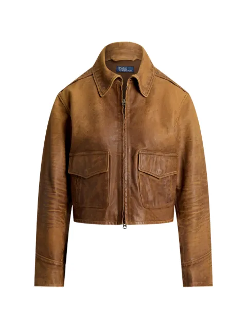 Polo Ralph Lauren distressed cropped leather jacket Brown 211A93145001