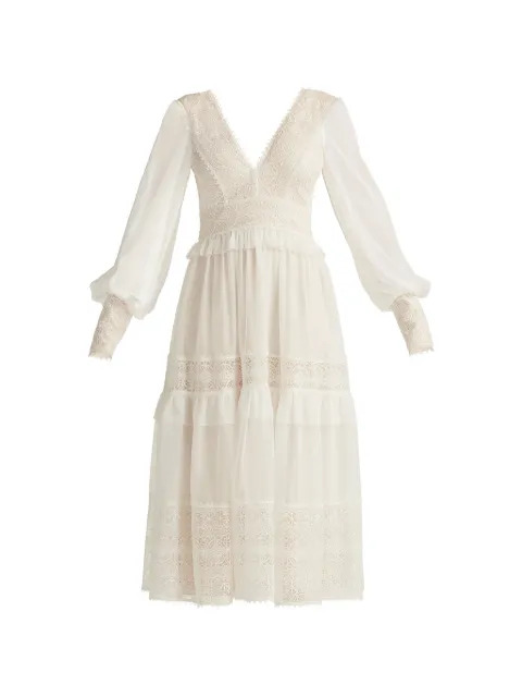 Tadashi Shoji ruffled lace dress White CFW24598MDXIVPTL
