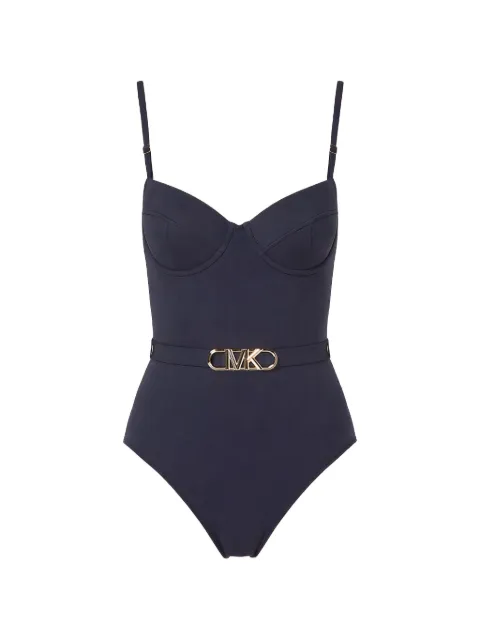 Michael Michael Kors logo-plaque swimsuit Blue MM1N615
