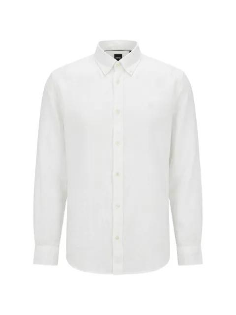 BOSS Liam logo-embroidered linen shirt White 50556077
