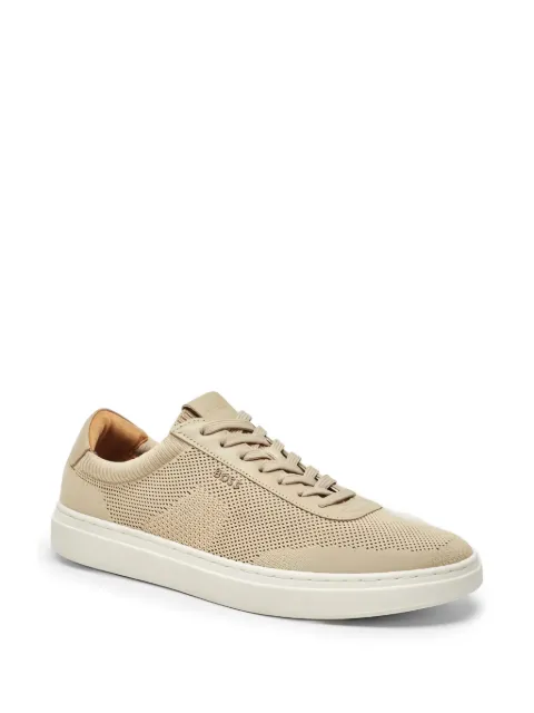 BOSS lace-up trainers with knitted uppers and leather trims Neutrals 50563181