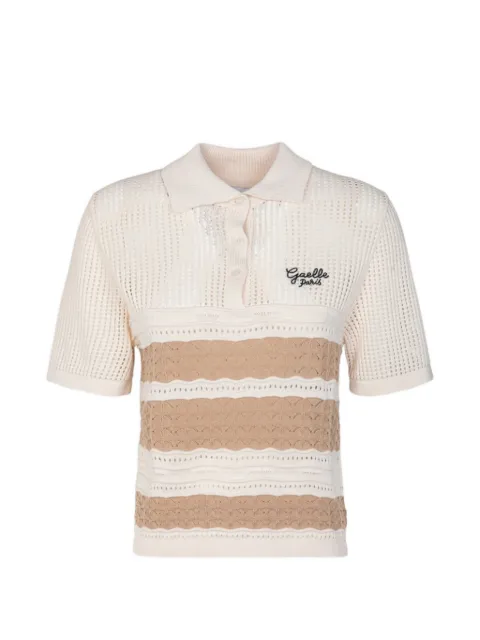 Gaëlle Paris open-knit striped polo shirt Neutrals GAABW09478