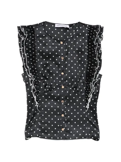 Self-Portrait ruffled polka-dot top Black SS26099T