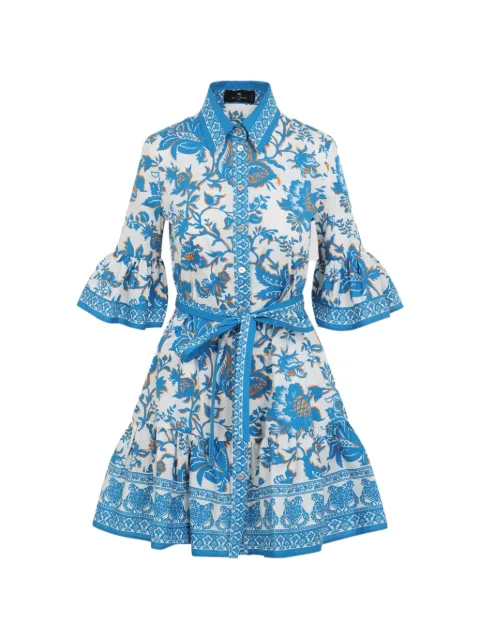 ETRO floral-detail bell-sleeve mini dress Blue WRHA0585AKH16