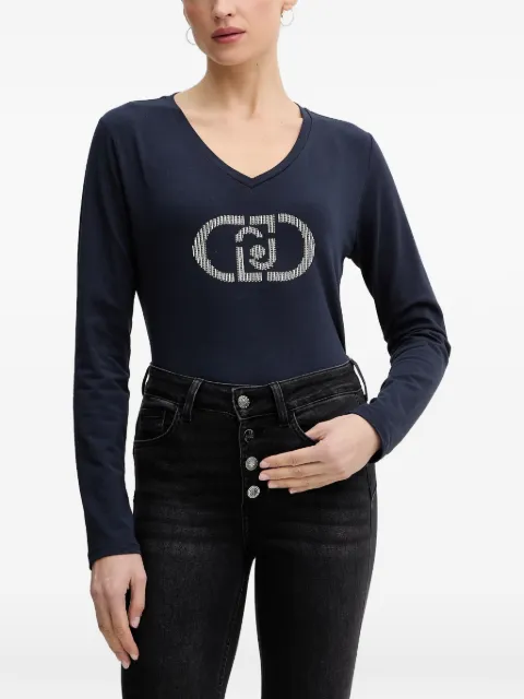 LIU JO logo-embellishment V-neck top Blue TA6053JS003
