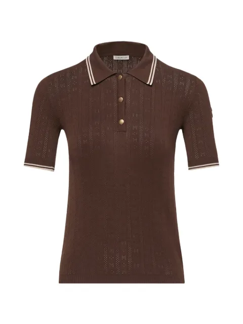 Moncler pointelle-knit tipped polo shirt Brown 9A00005M9371