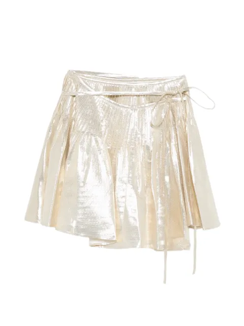 Self-Portrait tie-waist mini pleated skirt Gold SS26074SK