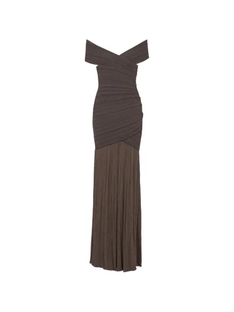 Balmain off-the-shoulder maxi dress Brown GF0RPB15KJ68