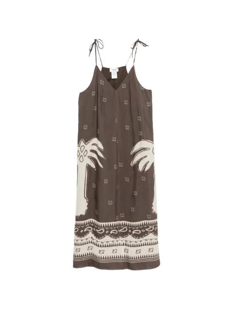 Ottod'Ame palm-tree print midi dress Brown CIQDA5371