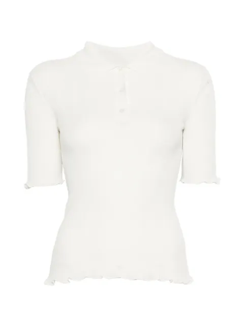 Victoria Beckham ruffle cotton polo top Neutrals 1226KTP007273A6