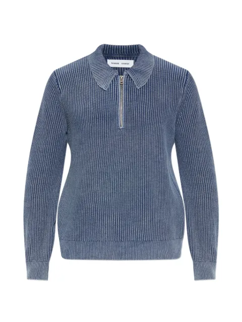 SAMSOE SAMSOE Saearl ribbed zip-fastening polo shirt Blue M26100023