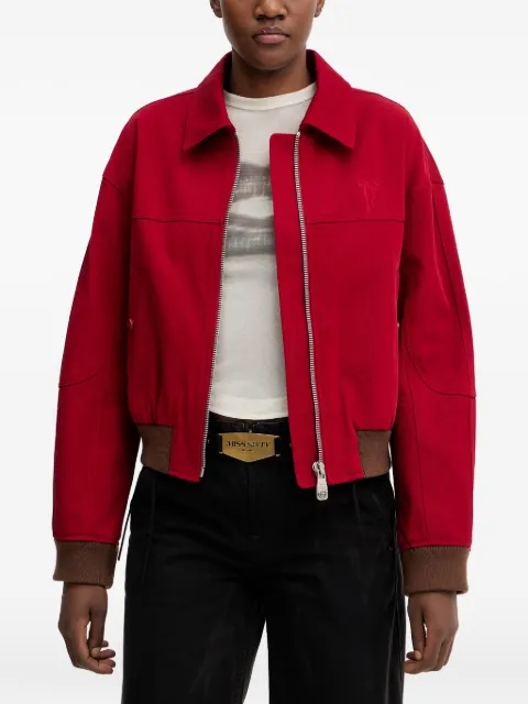 Miss Sixty bow-embroidered ribbed-trim cropped jacket Red 6M1WJ08200