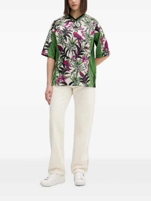adidas x Farm Rio floral print V-neck T-shirt Green KD4628