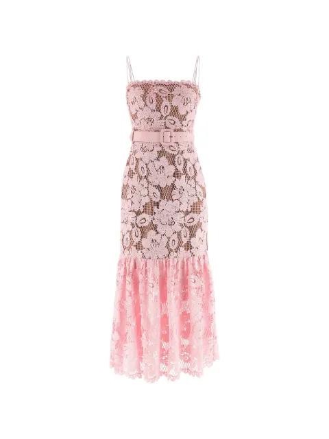 Self-Portrait square-neck belted midi dress Pink SS26007MAP