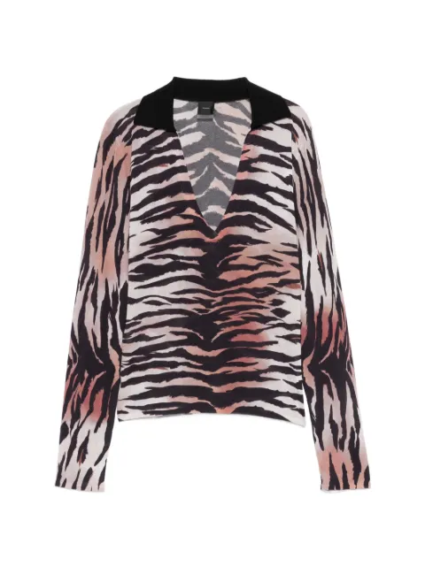 PINKO tiger-print V-neck T-shirt Neutrals 106368A356
