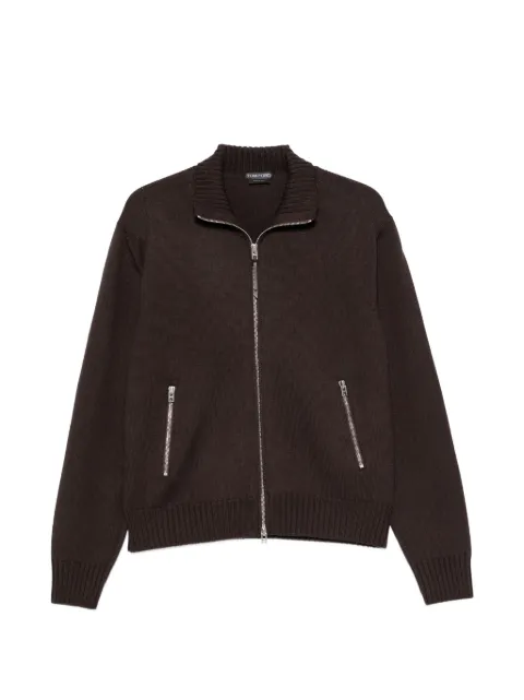 TOM FORD leather-elbow patch zip-fastening cardigan Brown KZL027YMW152