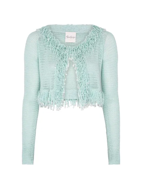 Paris Georgia fringed fishnet cardigan Blue FRINCA001