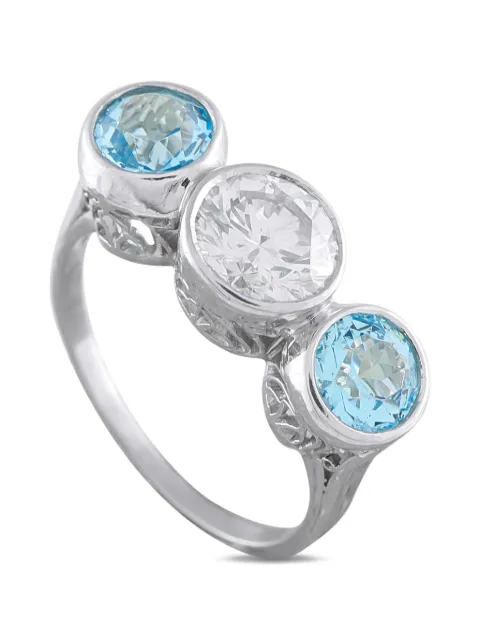 LB Exclusive LB Exclusive Platinum 1.10ct Diamond and Blue Zircon Ring MF35-021926 Silver MF35021926