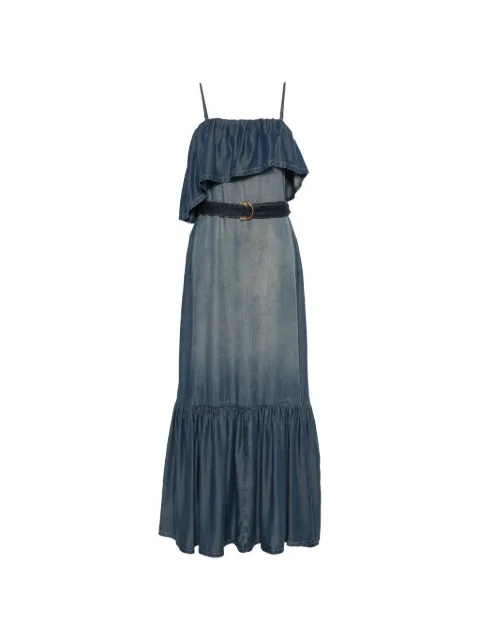 PINKO ruffled belted denim maxi dress Blue 106626A388