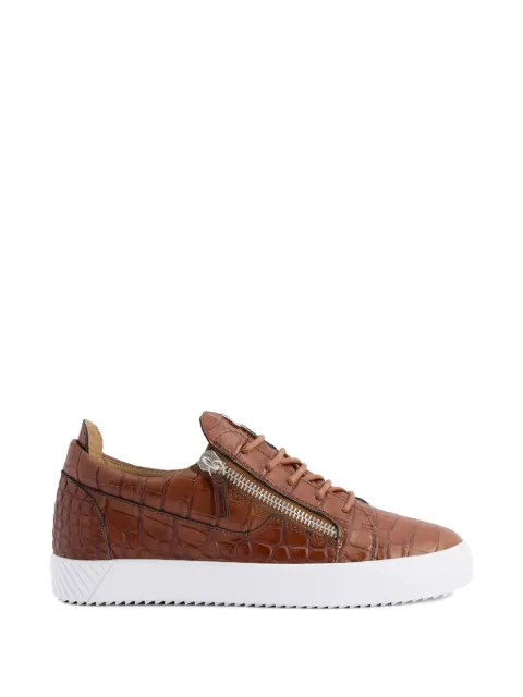 Giuseppe Zanotti Frankie crocodile print zip leather sneakers Brown RU50029H05