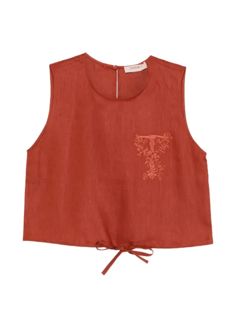 TWINSET linen top with embroidered logo Brown 261TT2303