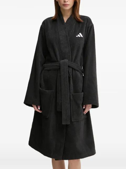 adidas logo-embroidered belted bathrobe Black JG5823