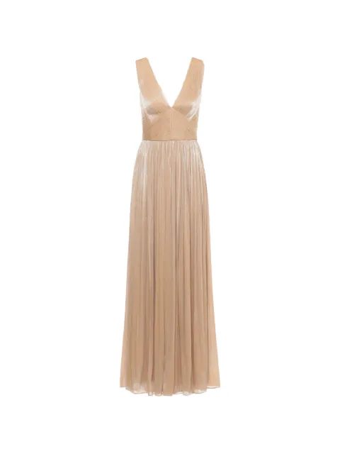 Costarellos pleated V-neck gown Neutrals PS2616