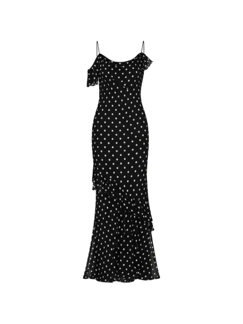 Self-Portrait Georgette polka dot ruffled maxi dress Black SS26176XB