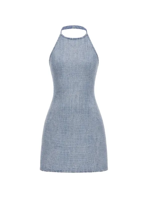 Self-Portrait rhinestone croc-effect denim mini dress Blue SS26804SBL