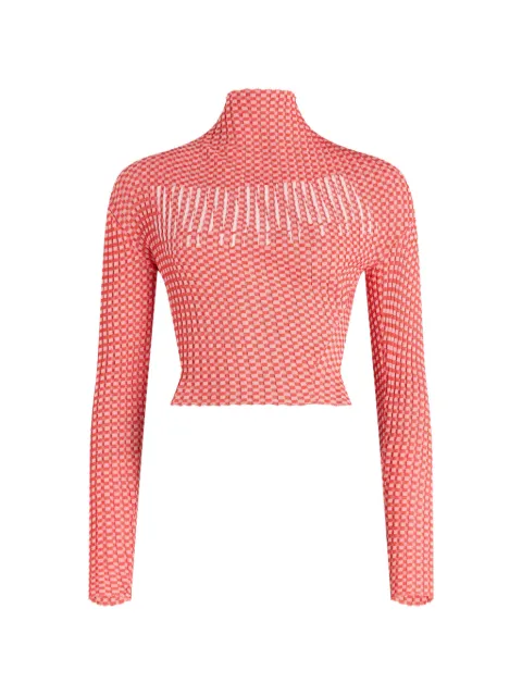 Jean Paul Gaultier gingham-pattern asymmetric-collar top Red 2602WPO068K0370130