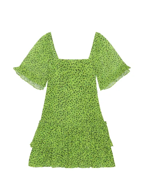 GANNI floral ruffled mini dress Green F8425