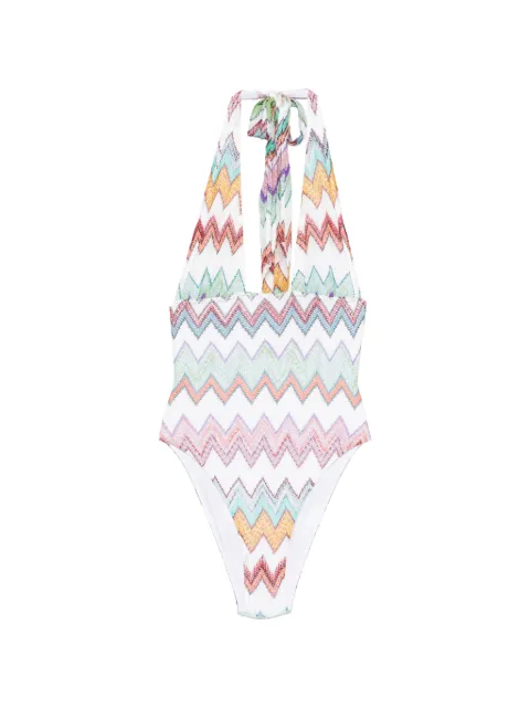 Missoni one-piece swimsuit in lamé viscose with macro zigzag and deep neckline White MS26SP08BR014K