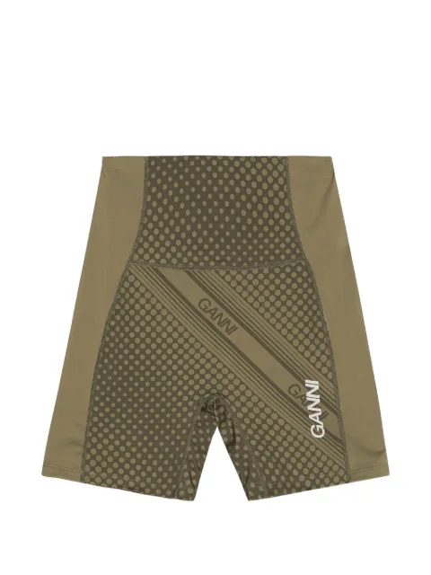 GANNI logo-print performance shorts Green T3601