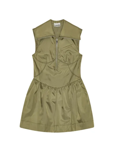 GANNI collared zipped mini dress Green W0727