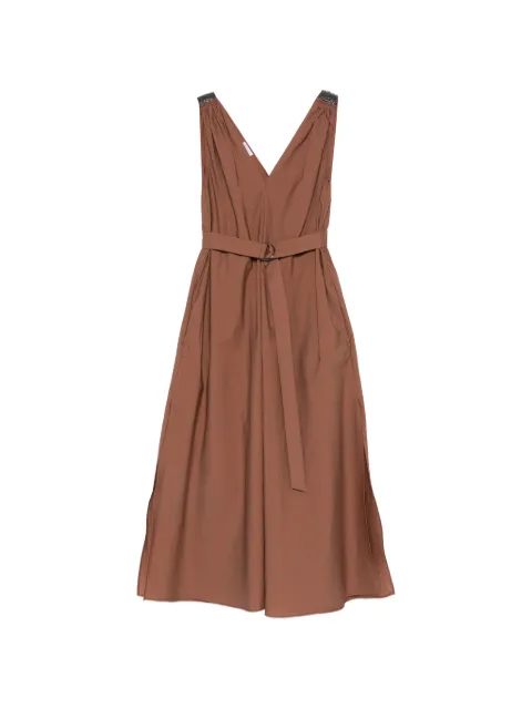 Brunello Cucinelli beaded V-neck belt dress Brown M0F79A5092C4182
