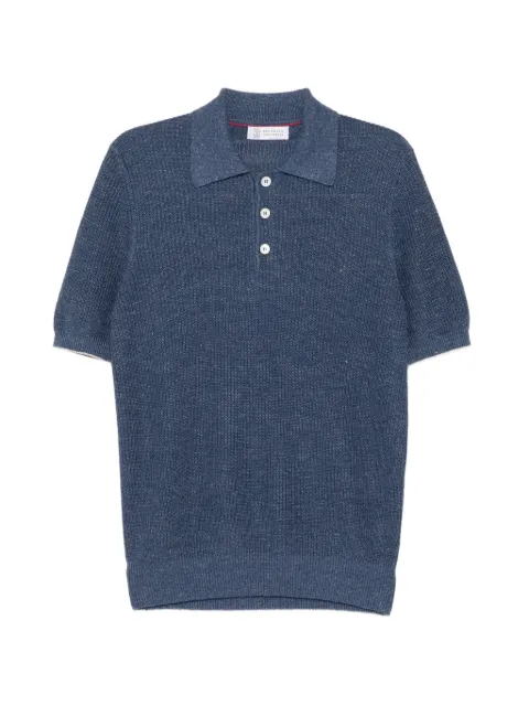 Brunello Cucinelli half English Rib knit polo Blue M2L707715CYZ37