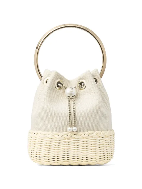 Jimmy Choo Bon Bon canvas and wicker detail bucket bag Neutrals BONBONBRT