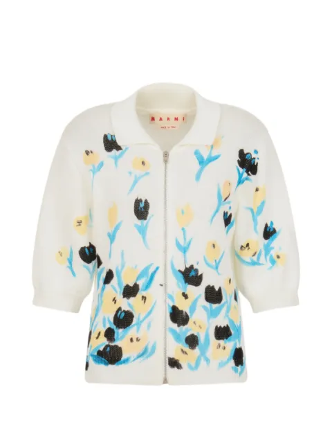 Marni cotton zip cardigan with floral print White CDMD0449P0UFCN57