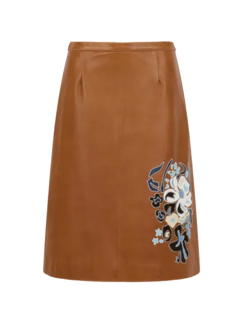 Marni floral intarsia leather skirt Brown GOMX0840SUULA767