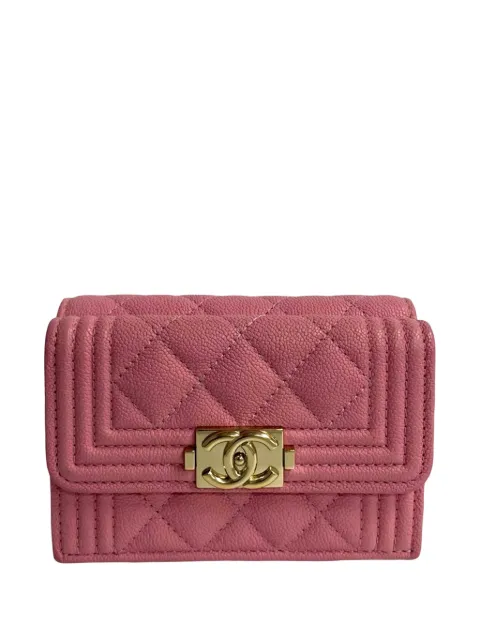 CHANEL Pre-Owned 2020 Quilted Caviar Boy Flap Compact Wallet small wallets Pink X441G84E7XH0GRXW