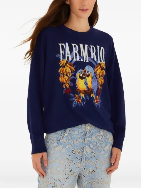 FARM Rio Love Birds logo-embroidered intarsia-knit sweater Blue 358959