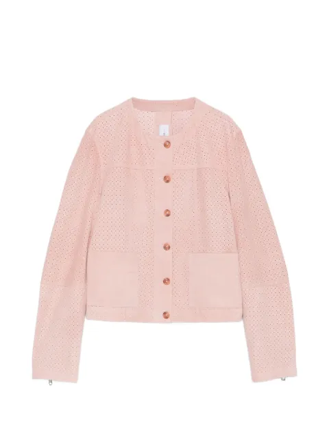BULLY perforated-detail collarless jacket Pink 7955
