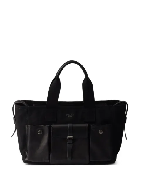 Prada Route large canvas and leather tote bags Black 1BG651VOOO2G6W