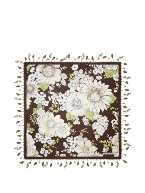 Tory Burch floral silk square scarf Brown 181362