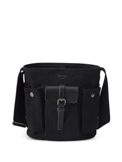 Prada Route mini canvas and leather bucket bag Black 1BE106VOOO2G6S